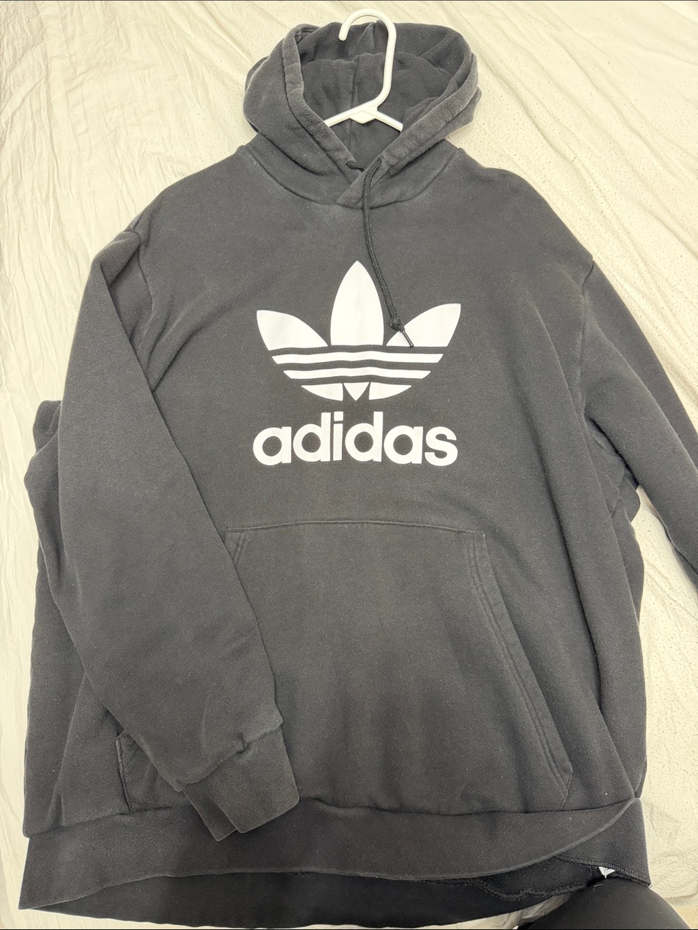 adidas Men's Black Crewneck Hoodie with White Trefoil